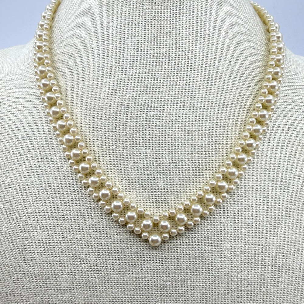 Y2K Elegant Multi-Strand Faux Pearl Bib Necklace Graduated Statement Piece Gift